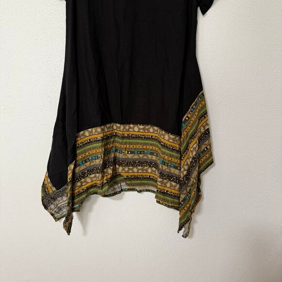 Women's Black Linen Blend Asymmetrical Hem Dress Size Large - Picture 3 of 12